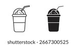 Two variations of a frozen drink icon, one line art and one solid black, isolated on white.
