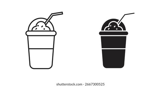 Dos variaciones de un icono de bebida congelada, una línea de arte y un sólido negro, aislado en blanco.