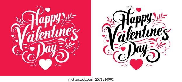 Two variations of a Happy Valentine's Day typography design.