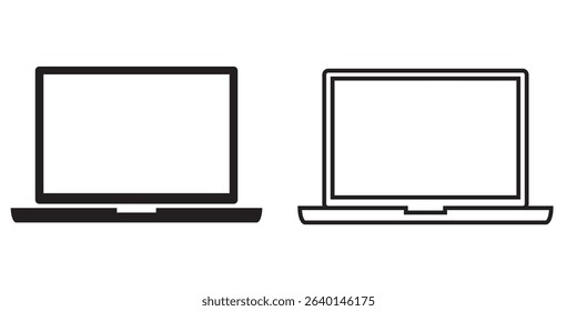 Two variations of laptop icons in black and white showcasing minimalist design principles in technology representation