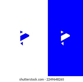 Two variations of a minimalist geometric play button logo.  The design features sharp angles and a bold blue and white color scheme, ideal for digital media, tech startups, or app branding.