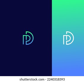 Two variations of a minimalist logo featuring the initials PD in a modern, abstract style. Gradient color scheme. Ideal for corporate branding and identity projects.