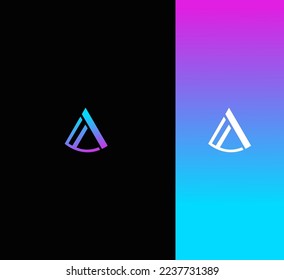 Two variations of a modern, abstract triangle logo design.  Features a stylized letter A with a gradient color scheme. Perfect for startups and tech companies.