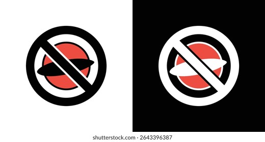 Two variations of a No UFOs Allowed icon. One has a black symbol on a white background, the other a white symbol on black background, both with red center.