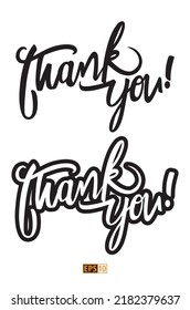Two variations of the phrase 'Thank you!' as hand lettered script suitable for greetings or postcards