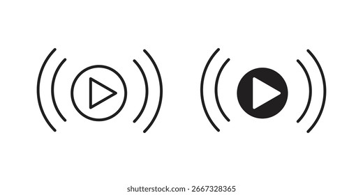 Two variations of a play button icon with surrounding signal waves, isolated on a white background. Simple, clean design.