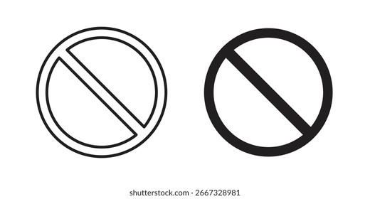 Dos variaciones de un símbolo de prohibición, una línea delgada y una línea gruesa, aisladas sobre fondo blanco.