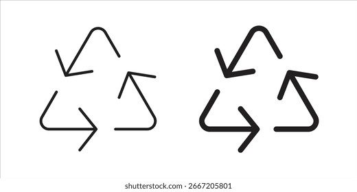 Dos variaciones de un símbolo de reciclaje, diseño de arte lineal simple, aislado en blanco.
