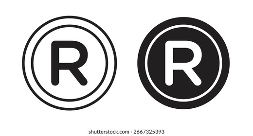Two variations of the registered trademark symbol (R in a circle) are shown, one black and one white, isolated on a white background.