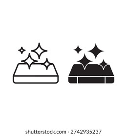 Two variations of a sparkling cushion or pillow icon in black and white