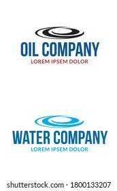 Two variations of a utilties logo, one for an oil company and the other for a water company, using a liquid vector shape