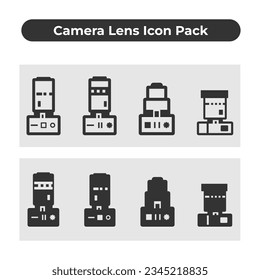 Two Various Camera Lens Icon Pack in Outline and Fill on a White Background