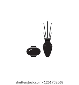 Two vases interior black vector concept icon. Two vases interior flat illustration, sign