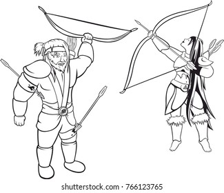 Two vector archers black and white contours	
