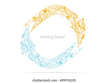 two vector arrow shapes silhouettes of social media icons isolated on white background, flat design concept