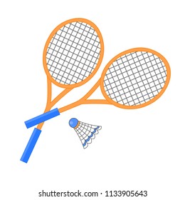 Two vector badminton rackets with shuttlecock, isolate on white background