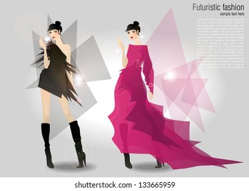 two vector beautiful girls in modern style, illustration for your design