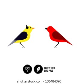 Two Vector Bird Pals - Vector Nature Illustration - Old Friends Meeting