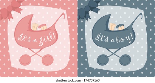 Two vector birth announcement cards in one.