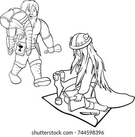 Two vector black contours of healers on white background	