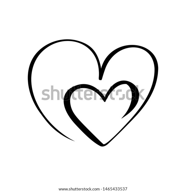 2つのベクター画像の黒いハート記号 白い背景にアイコン イラトスのロマンチックなシンボルがリンク 参加 愛 情熱 結婚式を描きます Tシャツ カード ポスターのテンプレート バレンタインデーのフラットなエレメントをデザイン のベクター画像素材