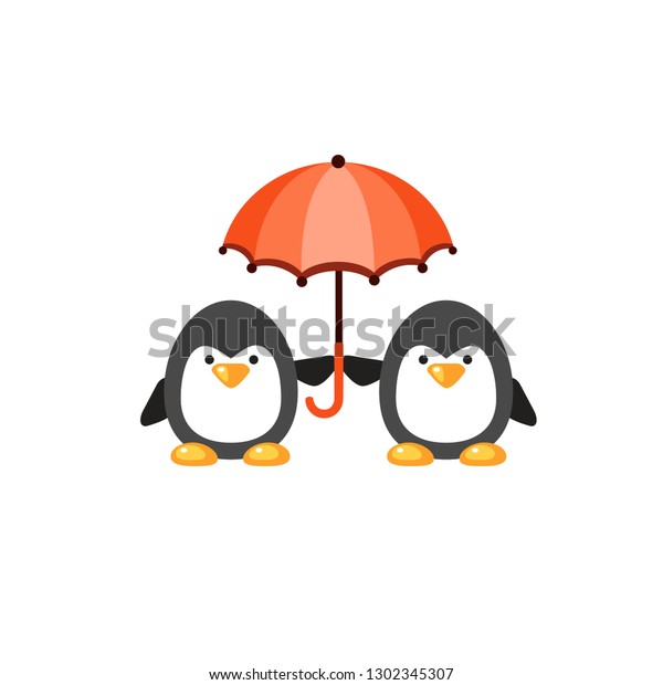 Two Vector Black Penguins Umbrella Cute Stock Vector (Royalty Free ...