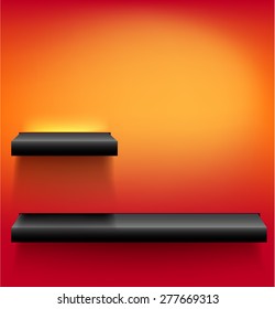 two vector black shelf for presentations on orange background