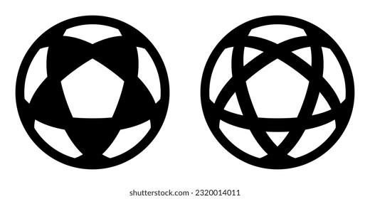 Dos iconos vectoriales de bolas de fútbol negro con pentagones y triángulos sobre un fondo blanco. Símbolos de fútbol.