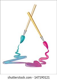 Two vector brushes joined through painted heart.