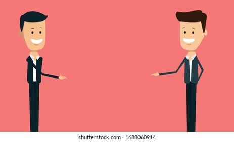 Dos hombres de negocios vectoriales tratando de estrechar la mano sobre un fondo en blanco