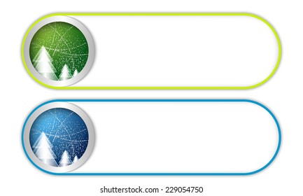 two vector buttons with Christmas landscape