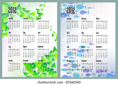 Two vector calendars with leaves and sea