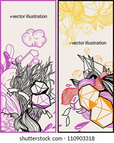 two vector cards with abstract colorful doodles