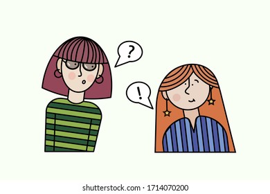 dos personajes vectoriales - argumentan las jóvenes, tienen un diálogo