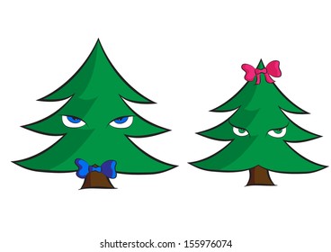 Two vector Christmas trees, boy and a girl