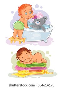 Two vector clip art illustration with kids.