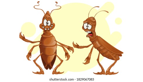 two vector a cockroach in a cartoon style