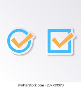 Two vector colorful tick labels on white background
