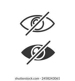 Two Vector Crossed Eye Monochrome Icons. Concept Of Prohibited Or Restricted Vision, Featuring An Eye With Diagonal Line