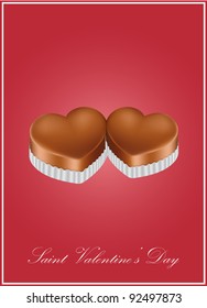two vector delicious chocolate heart-shaped candies, may be used as a Saint Valentine's greeting card
