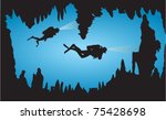 Two vector Diver Exploring Coral Cave