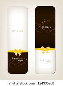 Two vector festive banners collection with silky ribbon bow knots