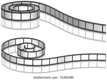 Two vector filmstrips with reflexion on a white background.