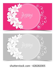 Two vector floral greeting card, flowers color design
