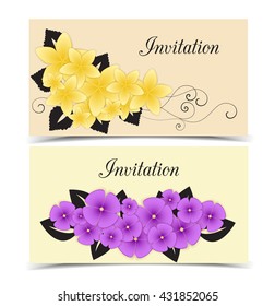 Two vector floral greeting card, flower color design