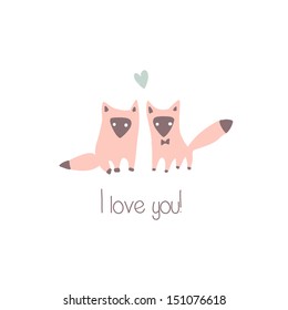 Two vector foxes in love. Valentine greeting card