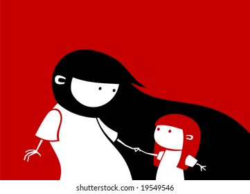 Two vector girls - brunette and red