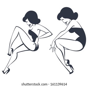 two vector girls in pin up style