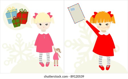 Two vector girls sad and smiling