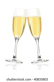 Two vector glasses with champagne on a white background